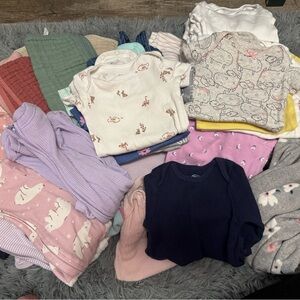 Baby Girls Mixed Onesie & Sleepwear Lot - Pastel Prints